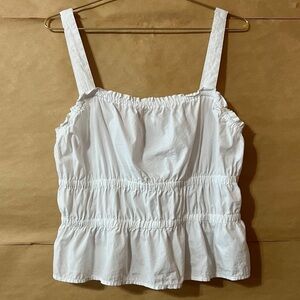 Madewell | Poplin Sophia Peplum Tank Top Shirred Tie Back White Size M